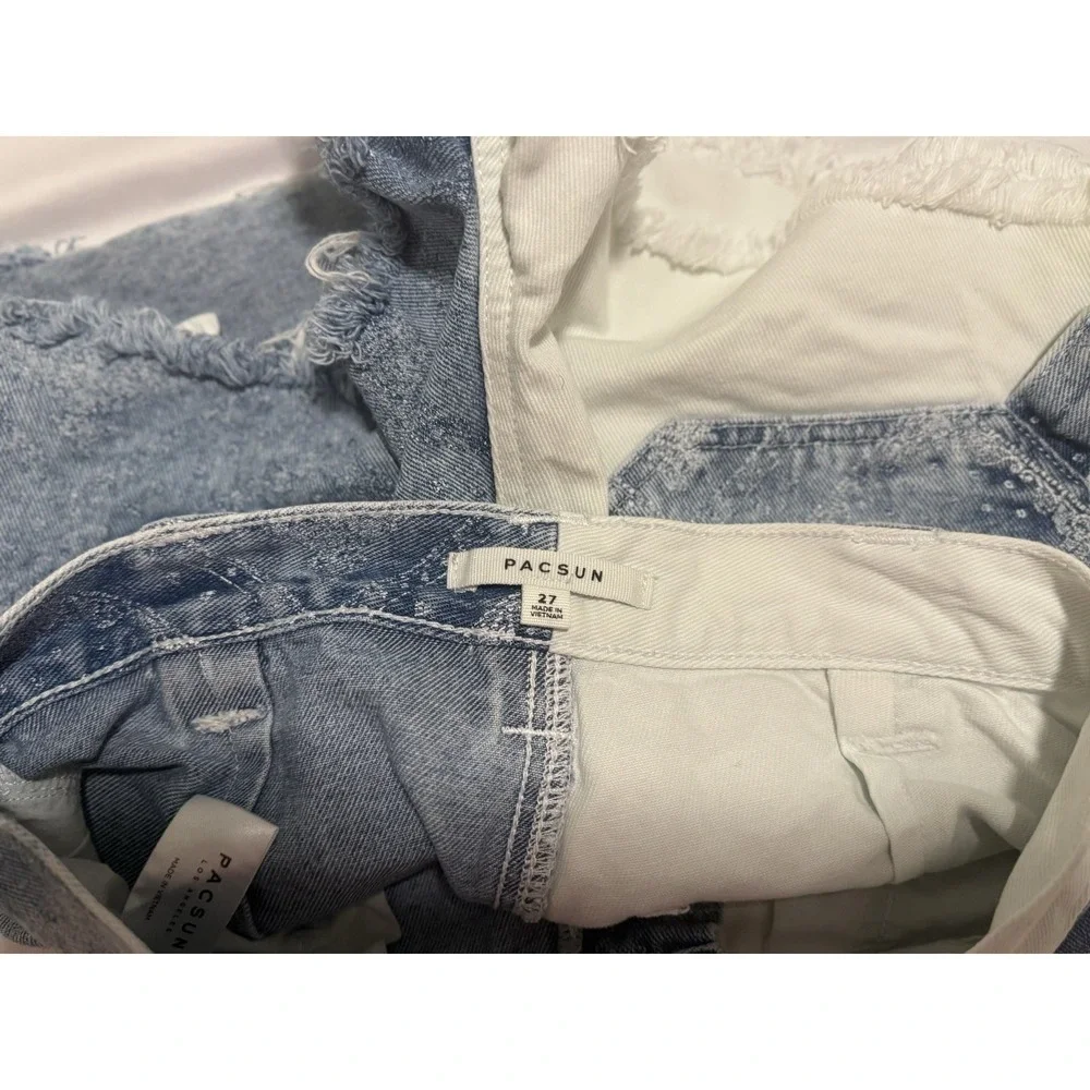 Pacsun Carpenter Shorts Womens 27/2 Festival Denim White Cut Offs Cotton Raw Hem